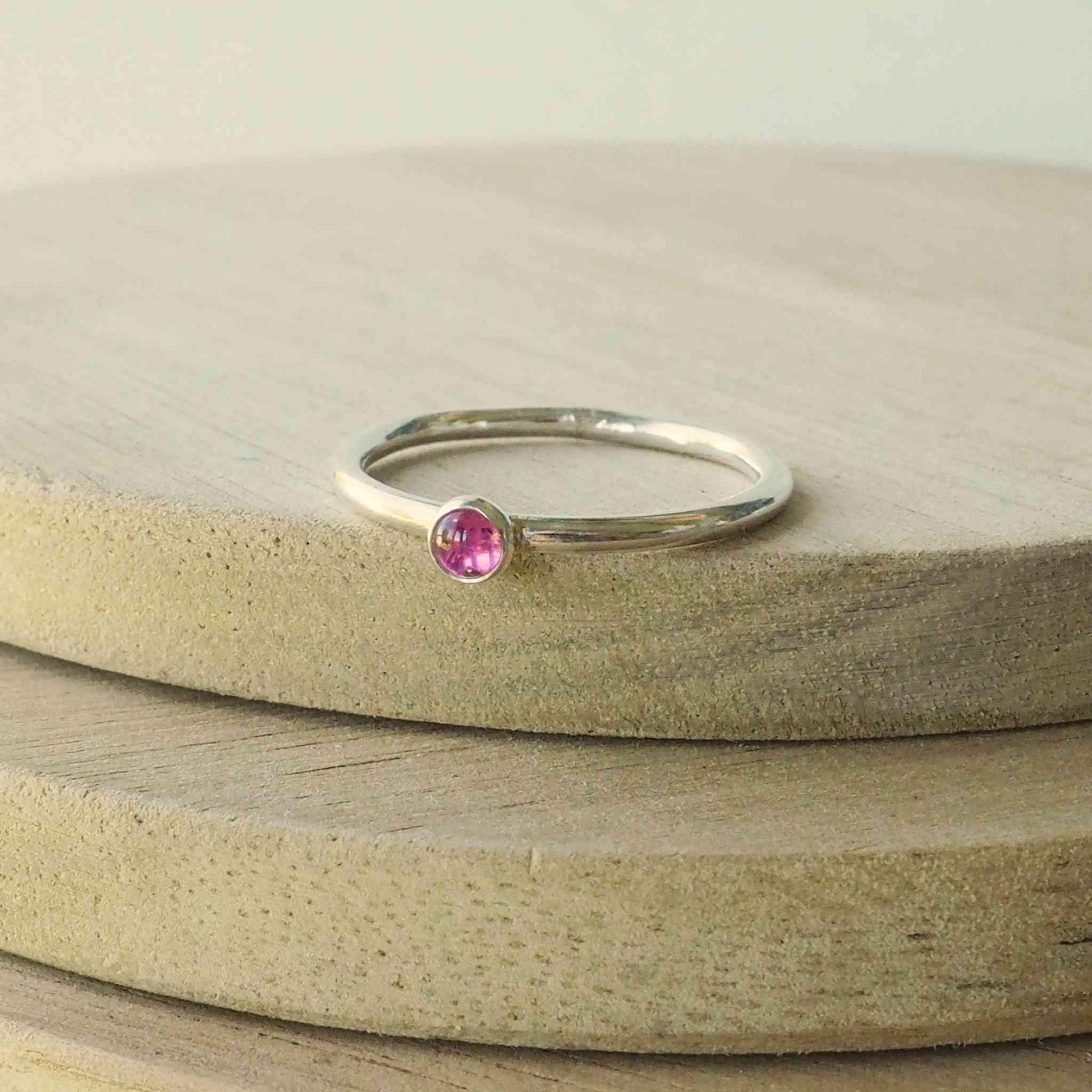 Pink tourmaline ring with a 3mm light pink gemstone. Handmade in Scotland by maram jewellery