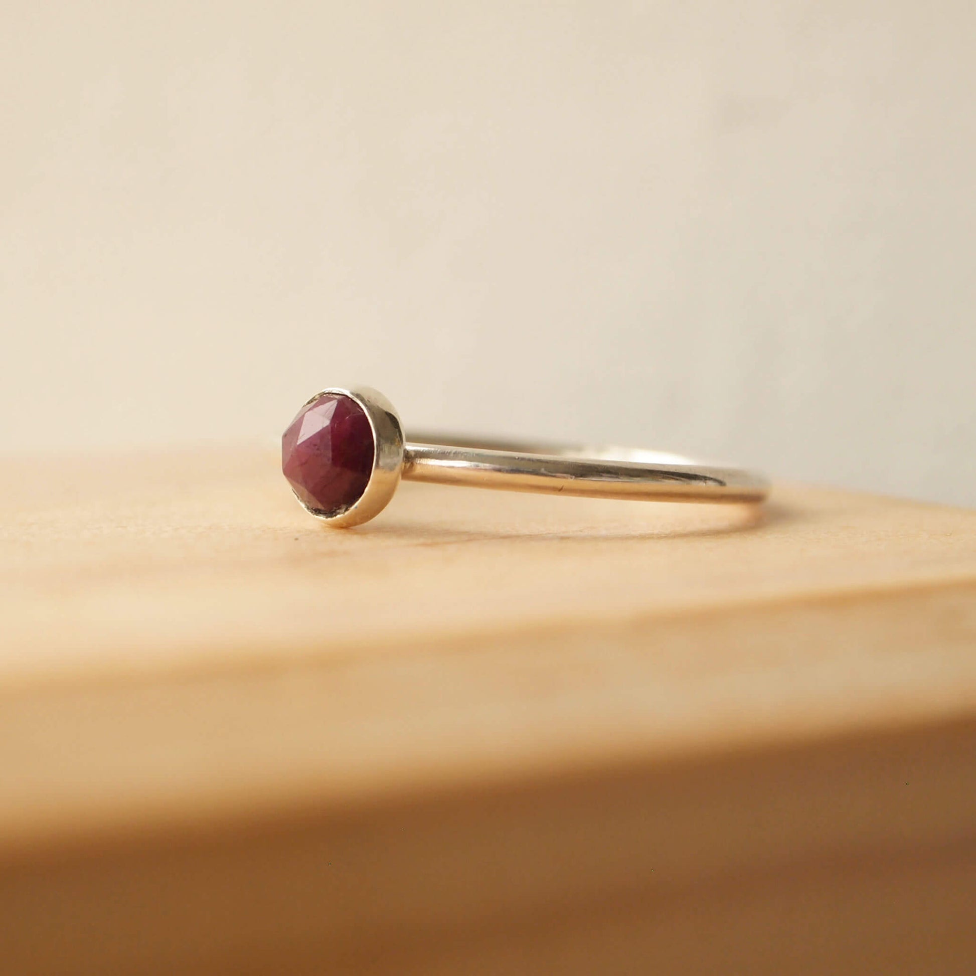 July birthstone ring with ruby and sterling silver
